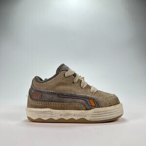 Skechers Brown Gray Leather Casual Lace Up Sneakers Shoes 9603N Kids Size 3